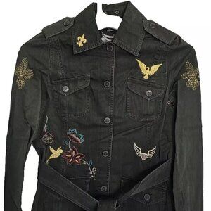 True Meaning Women's Jacket, Cargo Military Army Blazer, Green Embroidered